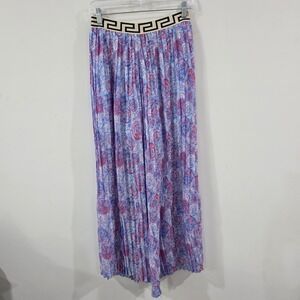 Womens Floral Pleated Chiffon Wide Leg Pants Size Small Beach Coastal Euro